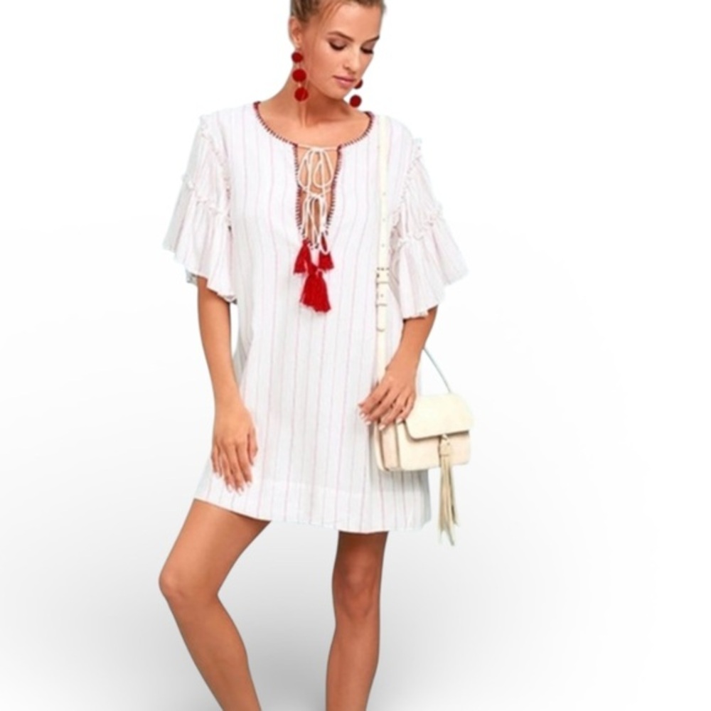 Anthropologie Moon River Johnny Red and White Striped Shift Dress xs euc